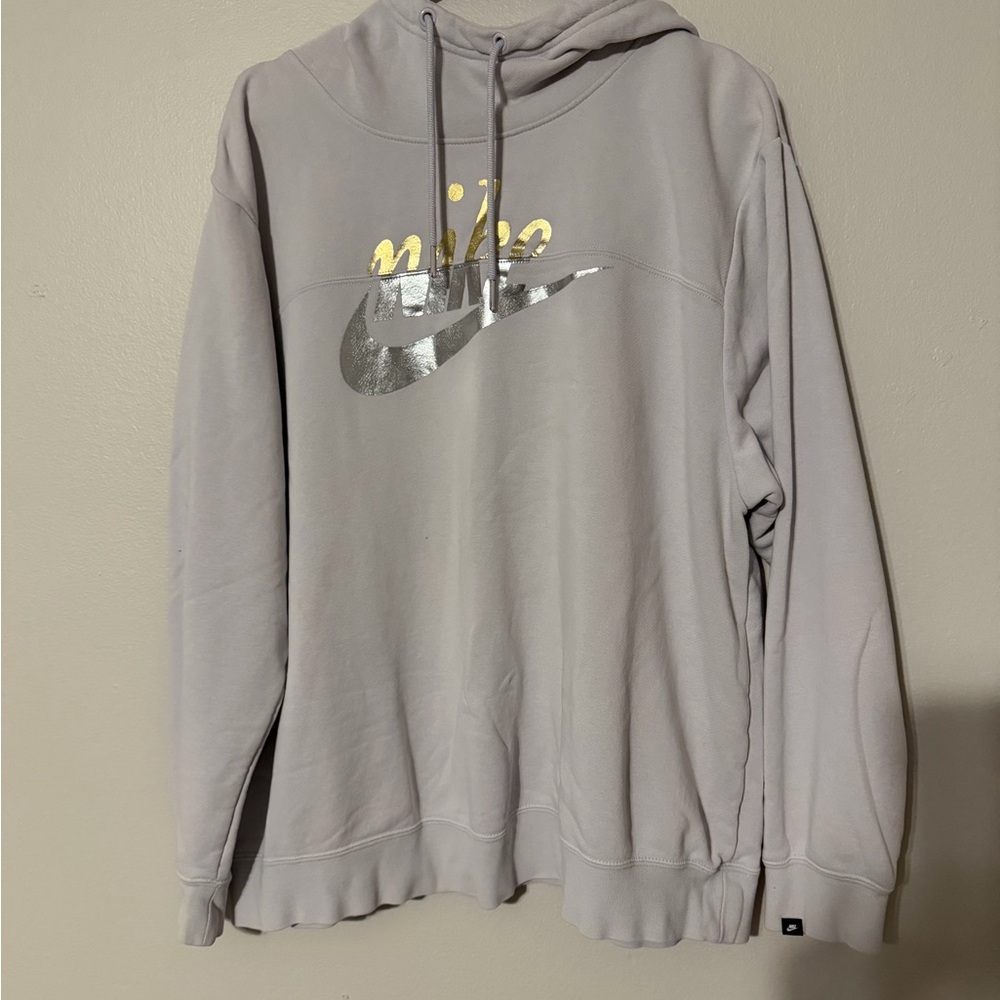 Nike Hoodie in Light Gray with Metallic Logo